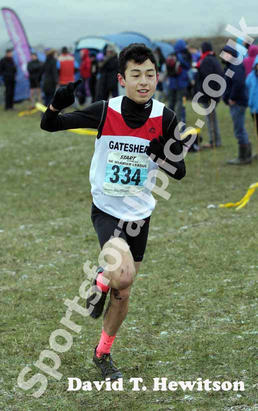 Markhim Lonsdale (Gateshead) winning the under-15 boys, NEHL, Prudhoe.